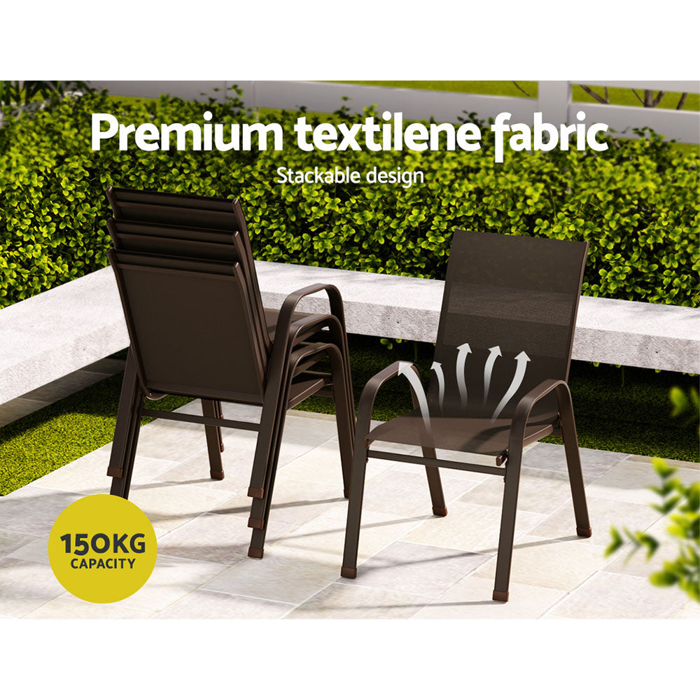 NNEDSZ 6PC Outdoor Dining Chairs Stackable Lounge Chair Patio Furniture Brown