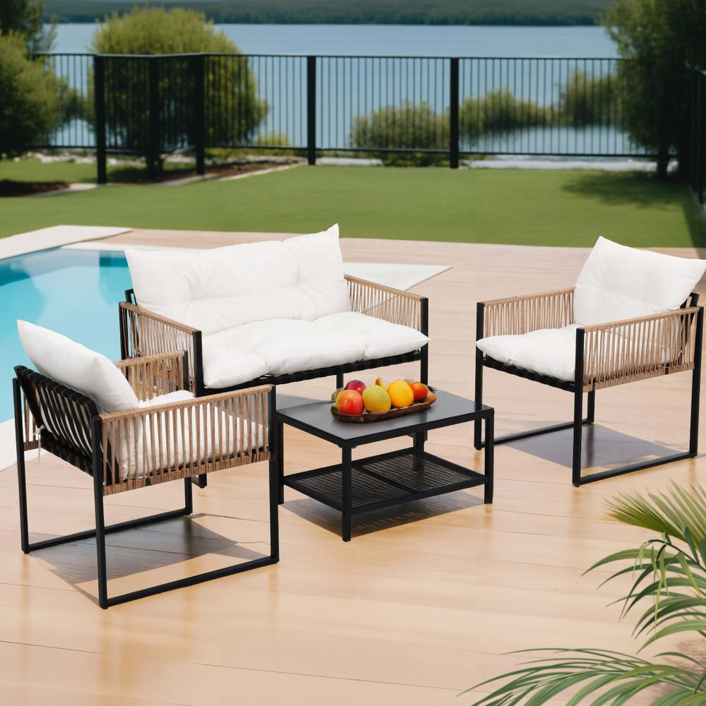 NNEDSZ Gardeon 4 Seater Outdoor Sofa Set 4PCS Table Chair Set Garden Patio Furniture