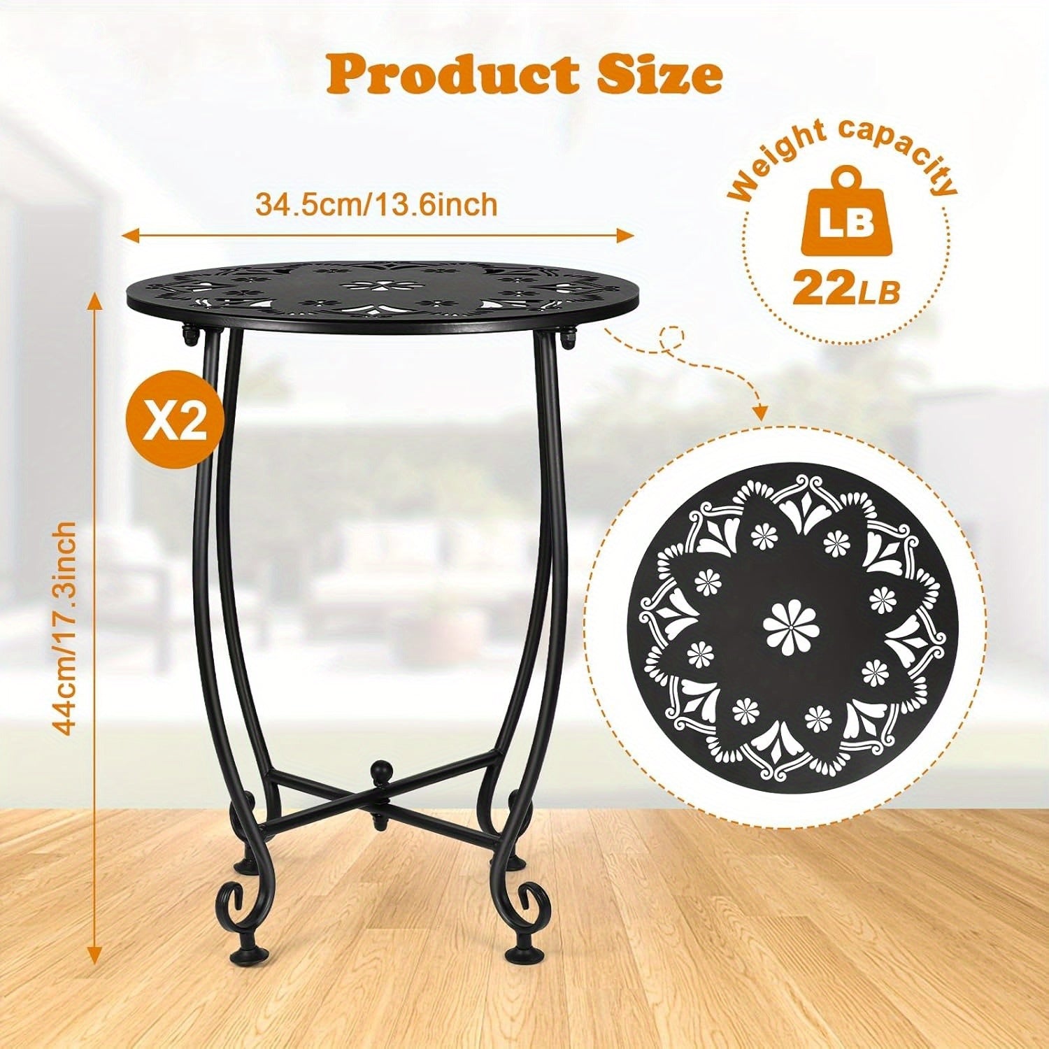 NNETM 2-Pack Cast Iron Patio Side Tables