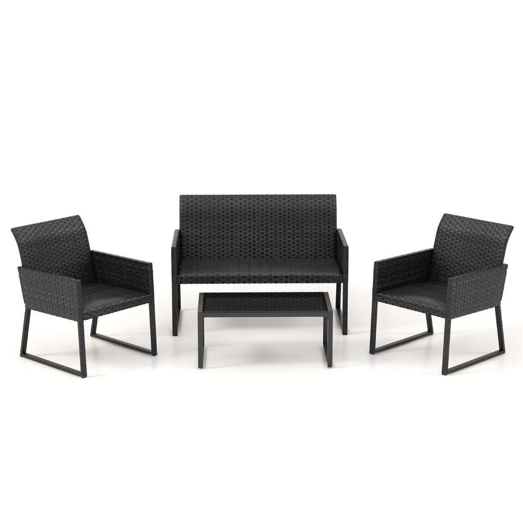 NNECW 4 Pieces Wicker Patio Furniture Set with Quick-Drying Foam