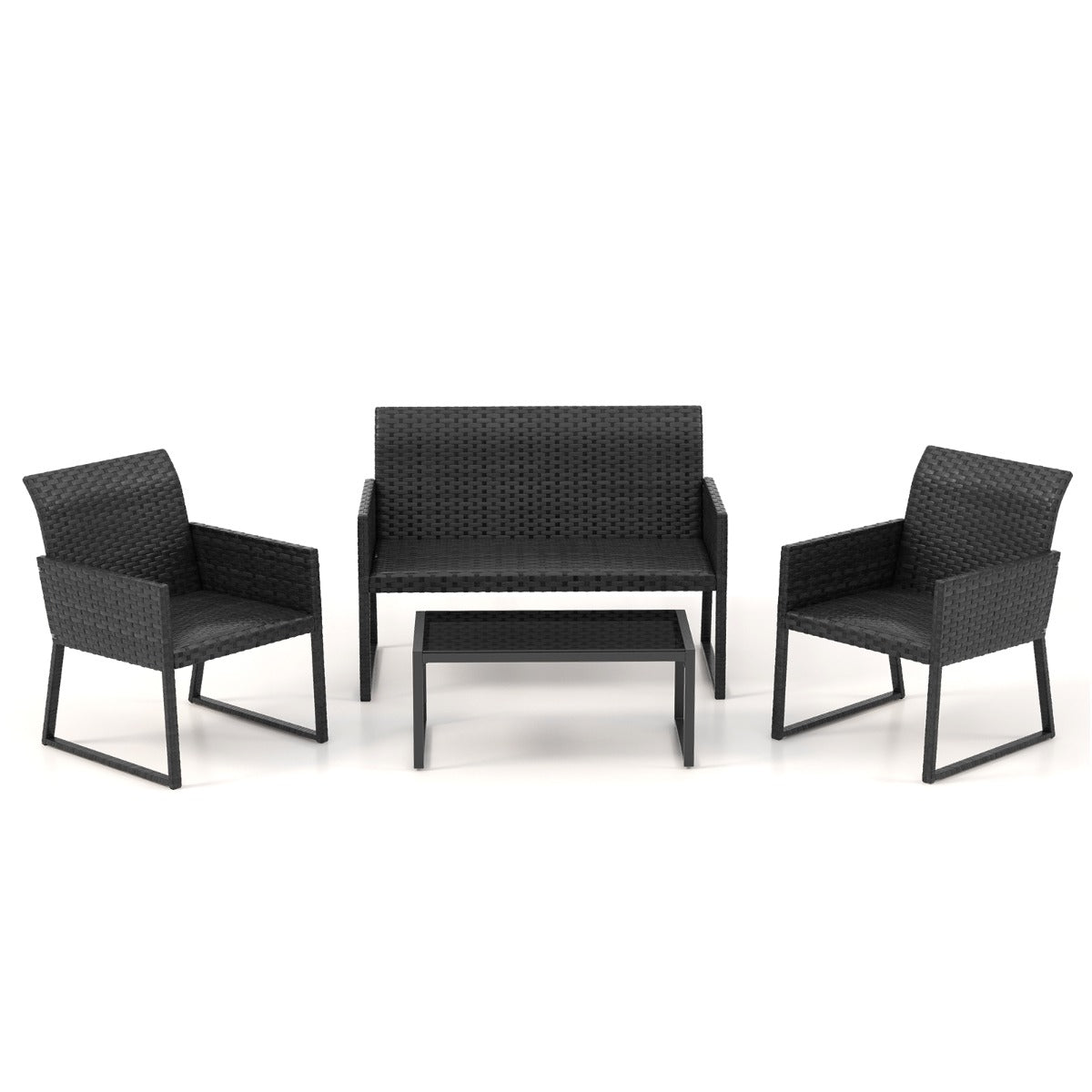 NNECW 4 Pieces Wicker Patio Furniture Set with Quick-Drying Foam