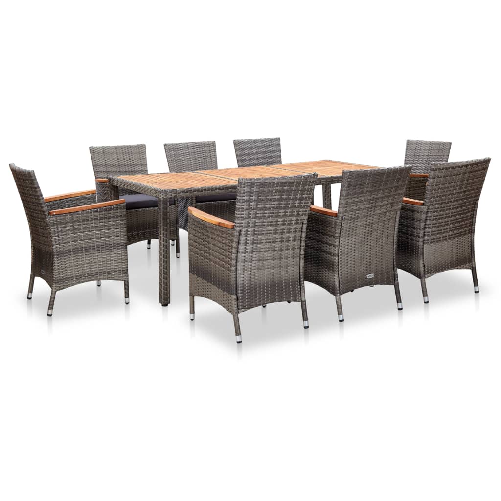 NNEVL 9 Piece Garden Dining Set with Cushions Poly Rattan Grey