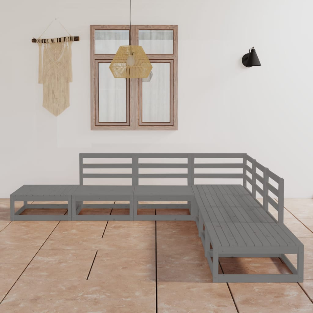 NNEVL 7 Piece Garden Lounge Set Grey Solid Pinewood
