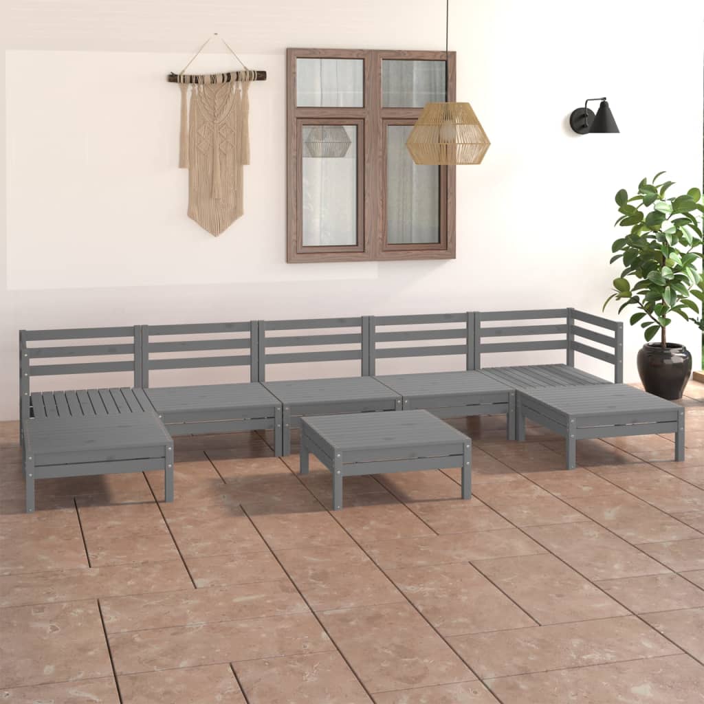 NNEVL 8 Piece Garden Lounge Set Grey Solid Pinewood