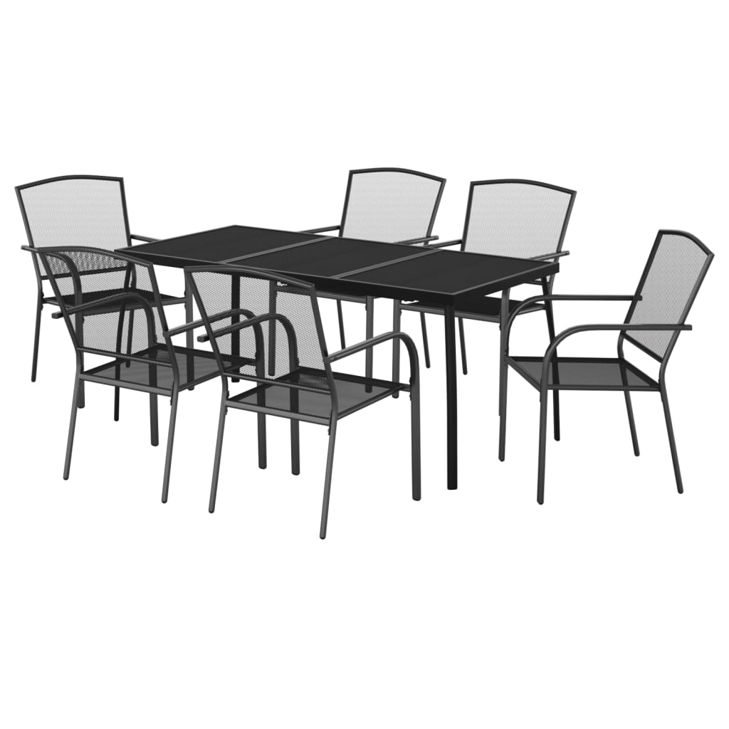 NNEVL 7 Piece Garden Dining Set Anthracite Steel