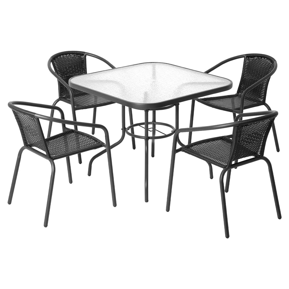 NNEDSZ Gardeon Outdoor Dining Set 5 Piece Steel Stackable Chairs Table Patio Furniture