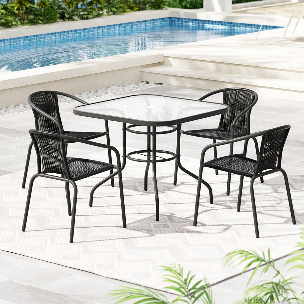 NNEDSZ Gardeon Outdoor Dining Set 5 Piece Steel Stackable Chairs Table Patio Furniture