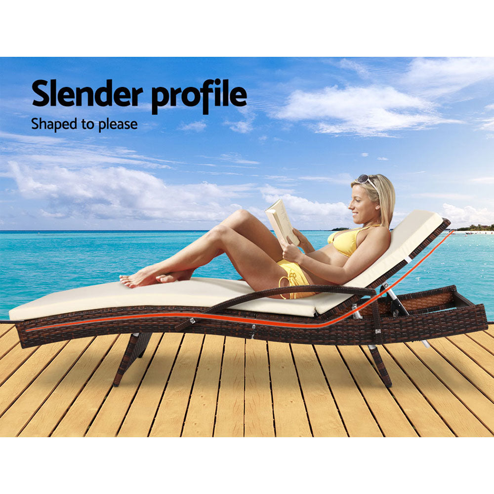 NNEDSZ Set of 2 Sun Lounge Outdoor Furniture Day Bed Rattan Wicker Lounger Patio