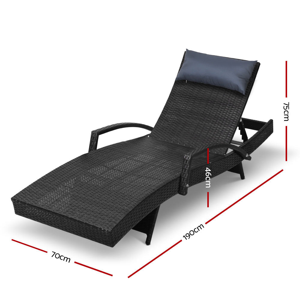 NNEDSZ Set of 2 Sun Lounge Outdoor Furniture Wicker Lounger Rattan Day Bed Garden Patio Black