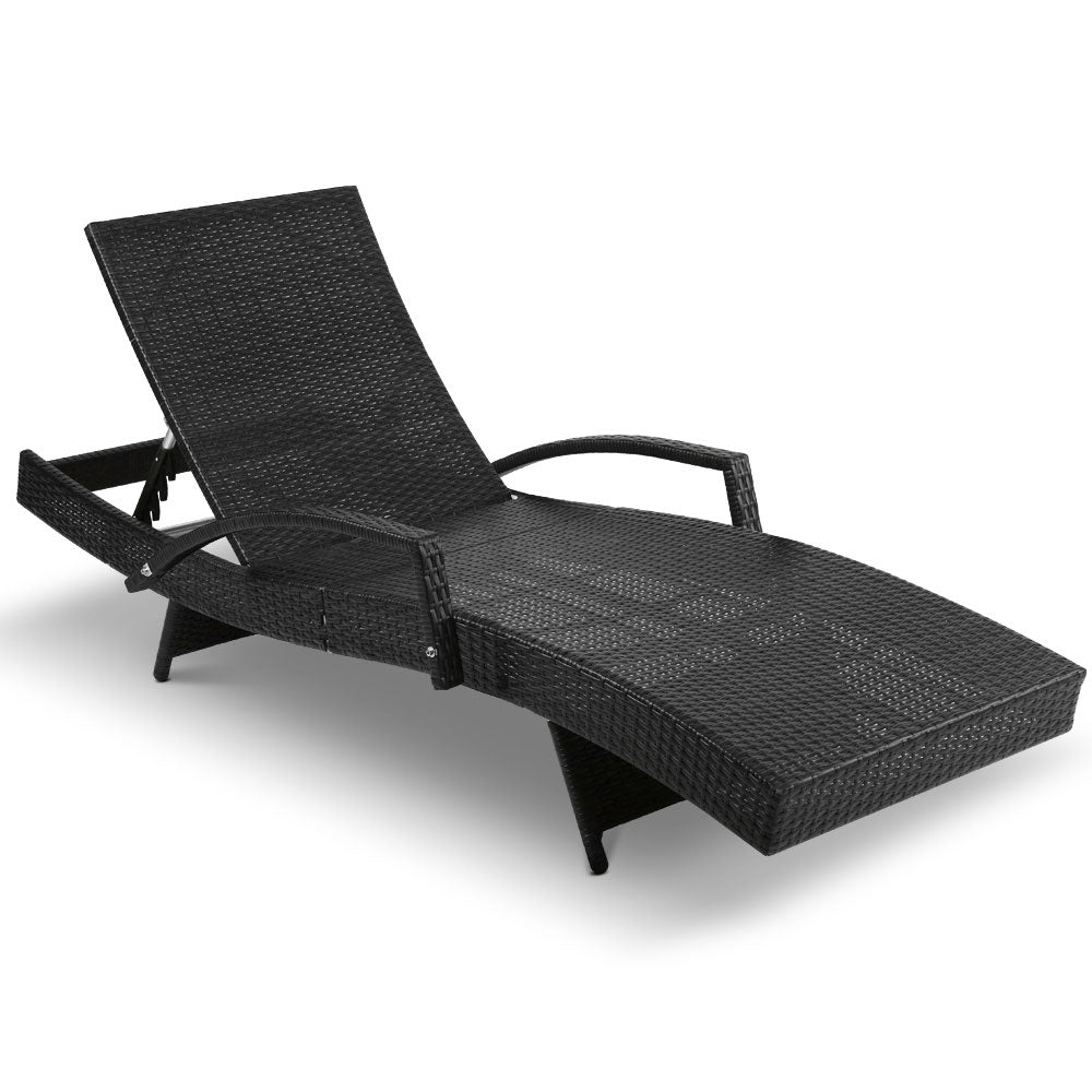 NNEDSZ Set of 2 Sun Lounge Outdoor Furniture Wicker Lounger Rattan Day Bed Garden Patio Black