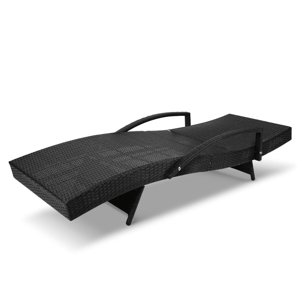 NNEDSZ Set of 2 Sun Lounge Outdoor Furniture Wicker Lounger Rattan Day Bed Garden Patio Black