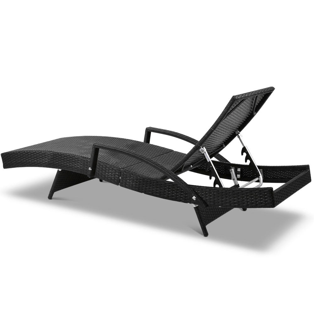 NNEDSZ Set of 2 Sun Lounge Outdoor Furniture Wicker Lounger Rattan Day Bed Garden Patio Black