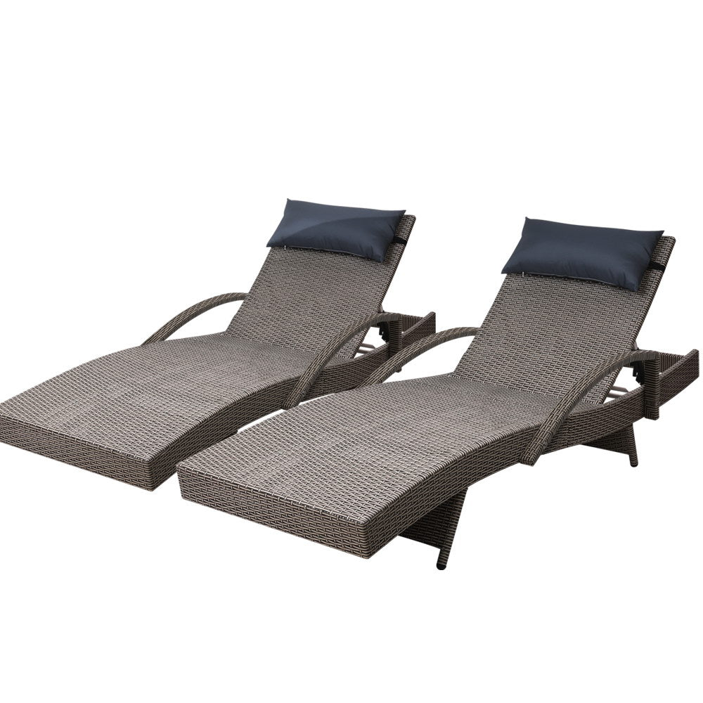 NNEDSZ Set of 2 Sun Lounge Outdoor Furniture Wicker Lounger Rattan Day Bed Garden Patio Grey