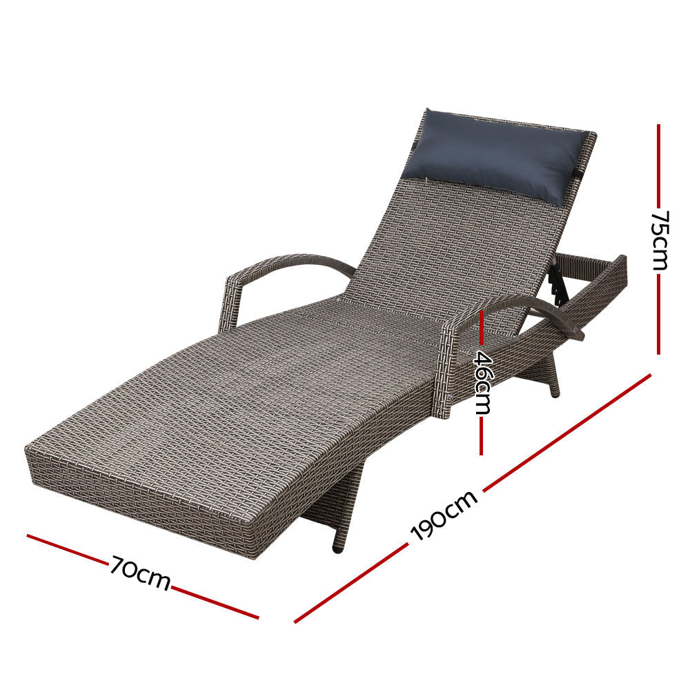 NNEDSZ Set of 2 Sun Lounge Outdoor Furniture Wicker Lounger Rattan Day Bed Garden Patio Grey