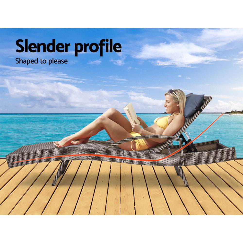 NNEDSZ Set of 2 Sun Lounge Outdoor Furniture Wicker Lounger Rattan Day Bed Garden Patio Grey