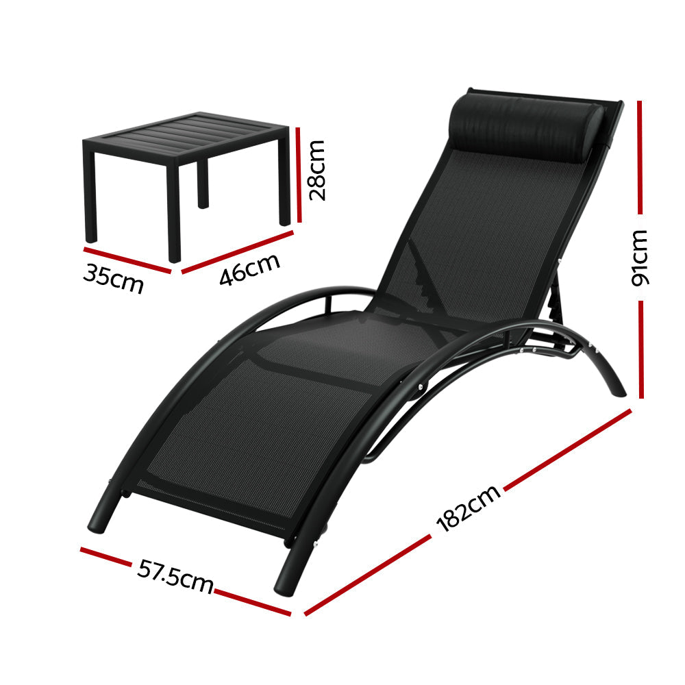NNEDSZ Gardeon 3PC Sun Lounge Outdoor Lounger Steel Table Chairs Patio Furniture Garden