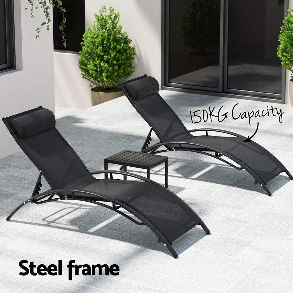 NNEDSZ Gardeon 3PC Sun Lounge Outdoor Lounger Steel Table Chairs Patio Furniture Garden