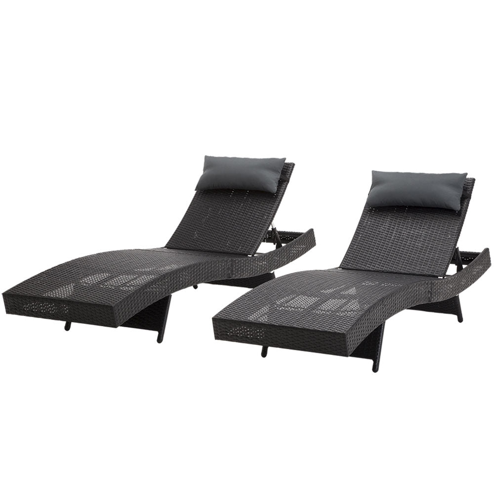NNEDSZ Outdoor Sun Lounge Setting Wicker Lounger Day Bed Rattan Patio Furniture Black