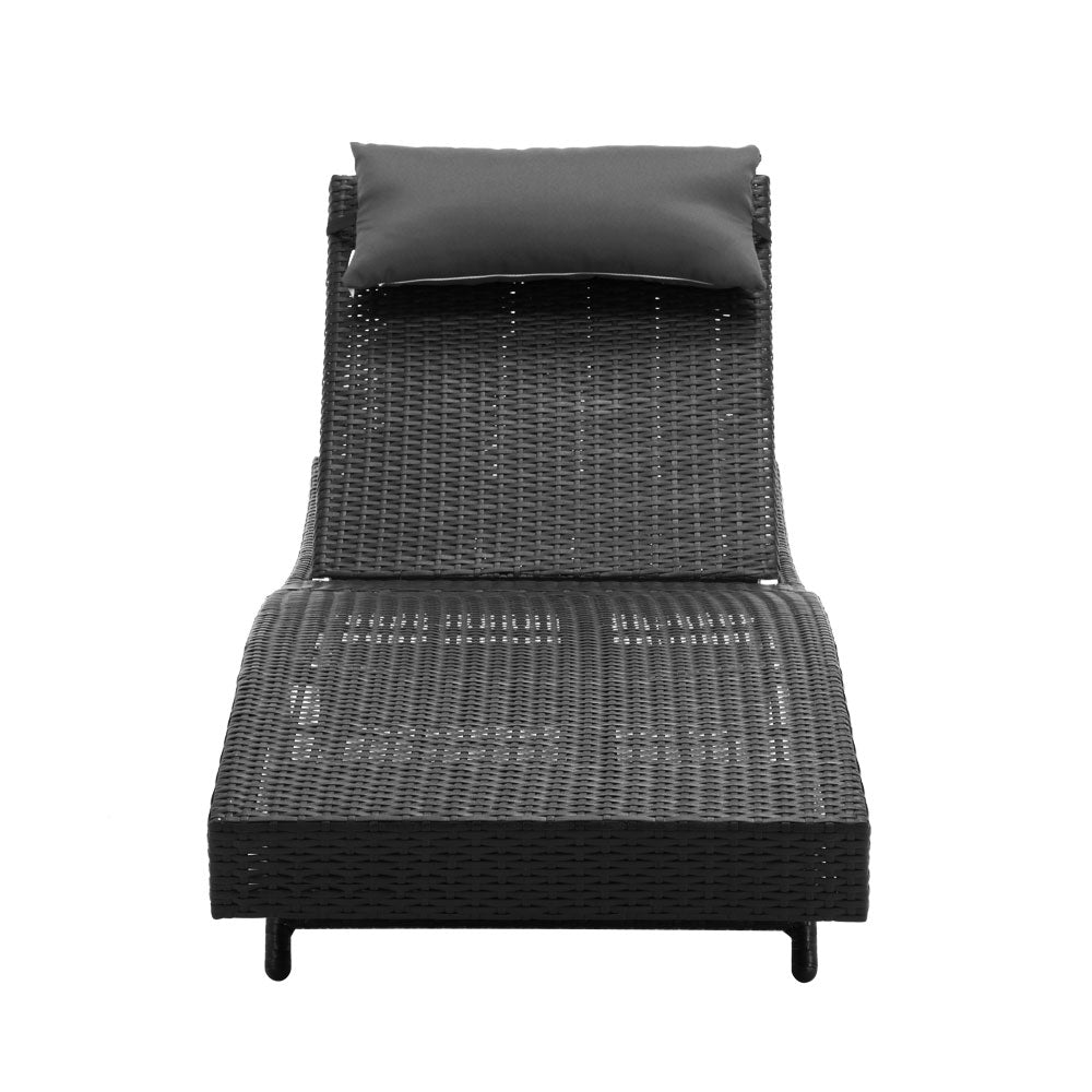 NNEDSZ Outdoor Sun Lounge Setting Wicker Lounger Day Bed Rattan Patio Furniture Black