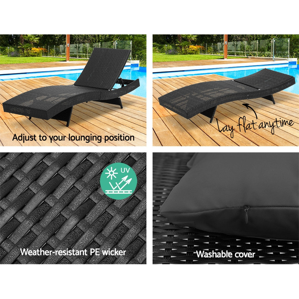 NNEDSZ Outdoor Sun Lounge Setting Wicker Lounger Day Bed Rattan Patio Furniture Black