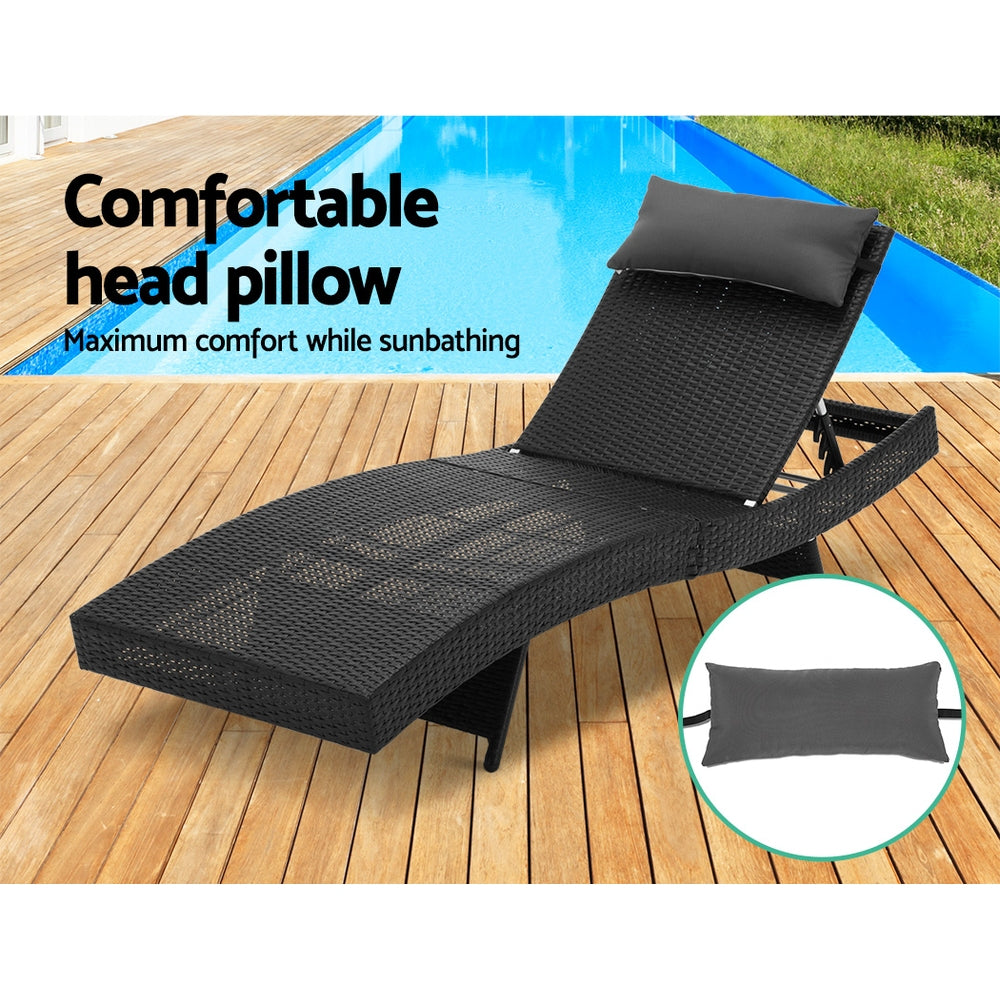 NNEDSZ Outdoor Sun Lounge Setting Wicker Lounger Day Bed Rattan Patio Furniture Black