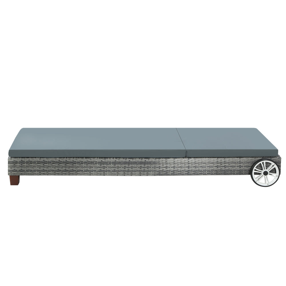 NNEDSZ Gardeon Sun Lounge Wicker Lounger Outdoor Furniture Day Bed Wheels Patio Grey