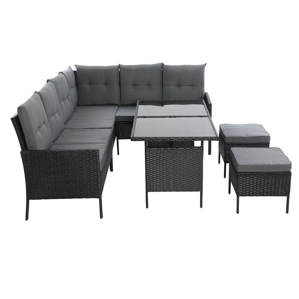 NNEDSZ Outdoor Furniture Patio Set Dining Sofa Table Chair Lounge Wicker Garden Black