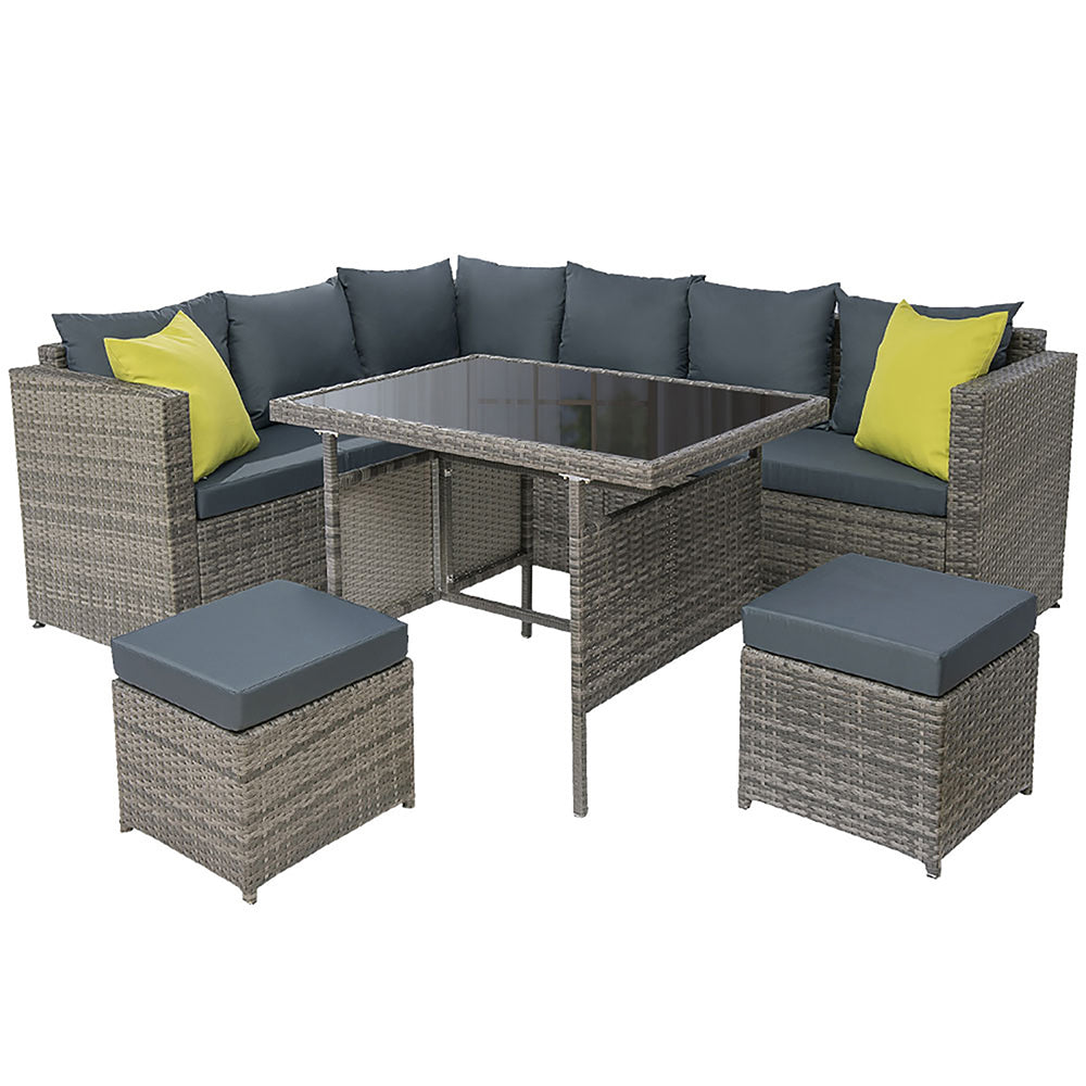 NNEDSZ Outdoor Furniture Patio Set Dining Sofa Table Chair Lounge Garden Wicker Grey