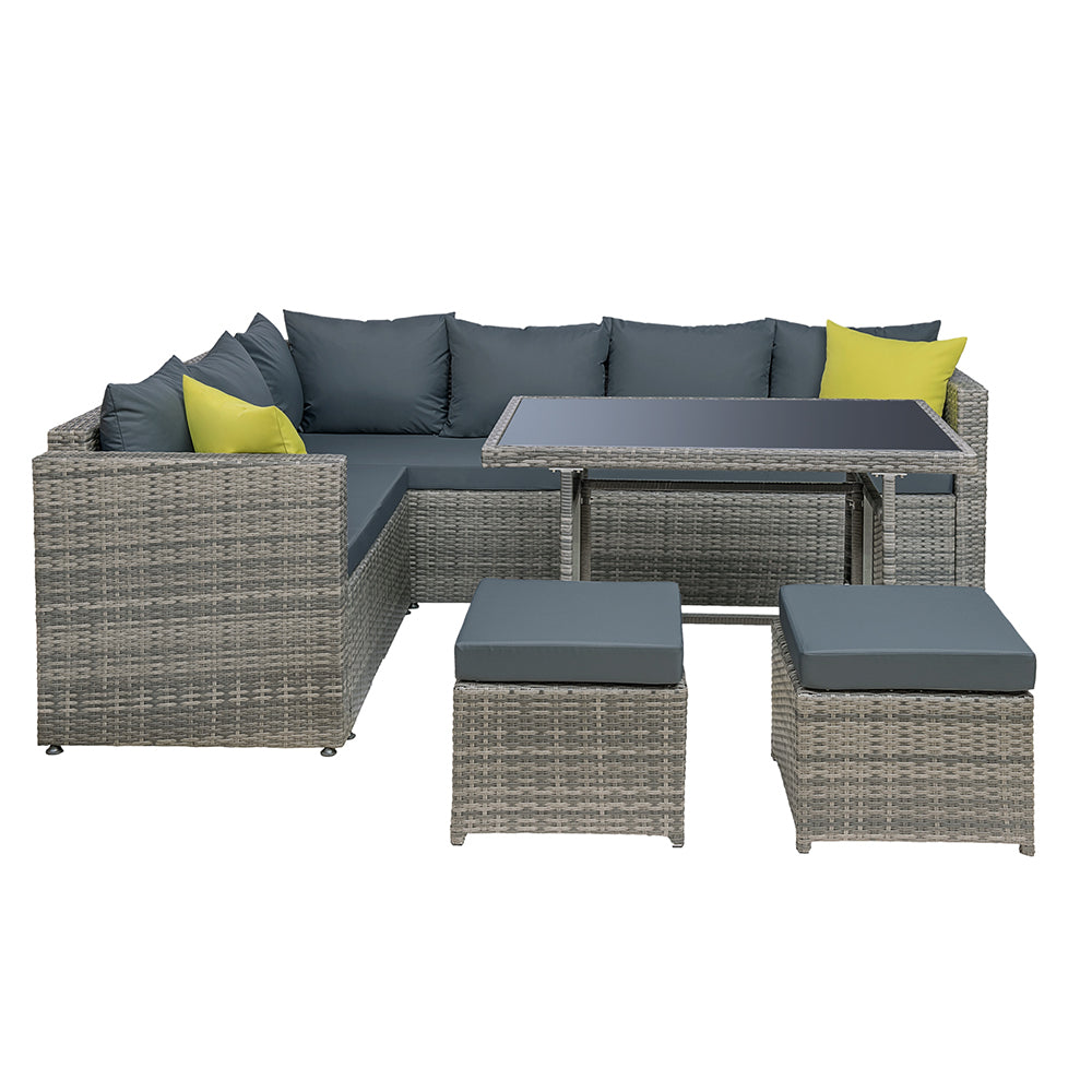 NNEDSZ Outdoor Furniture Patio Set Dining Sofa Table Chair Lounge Garden Wicker Grey