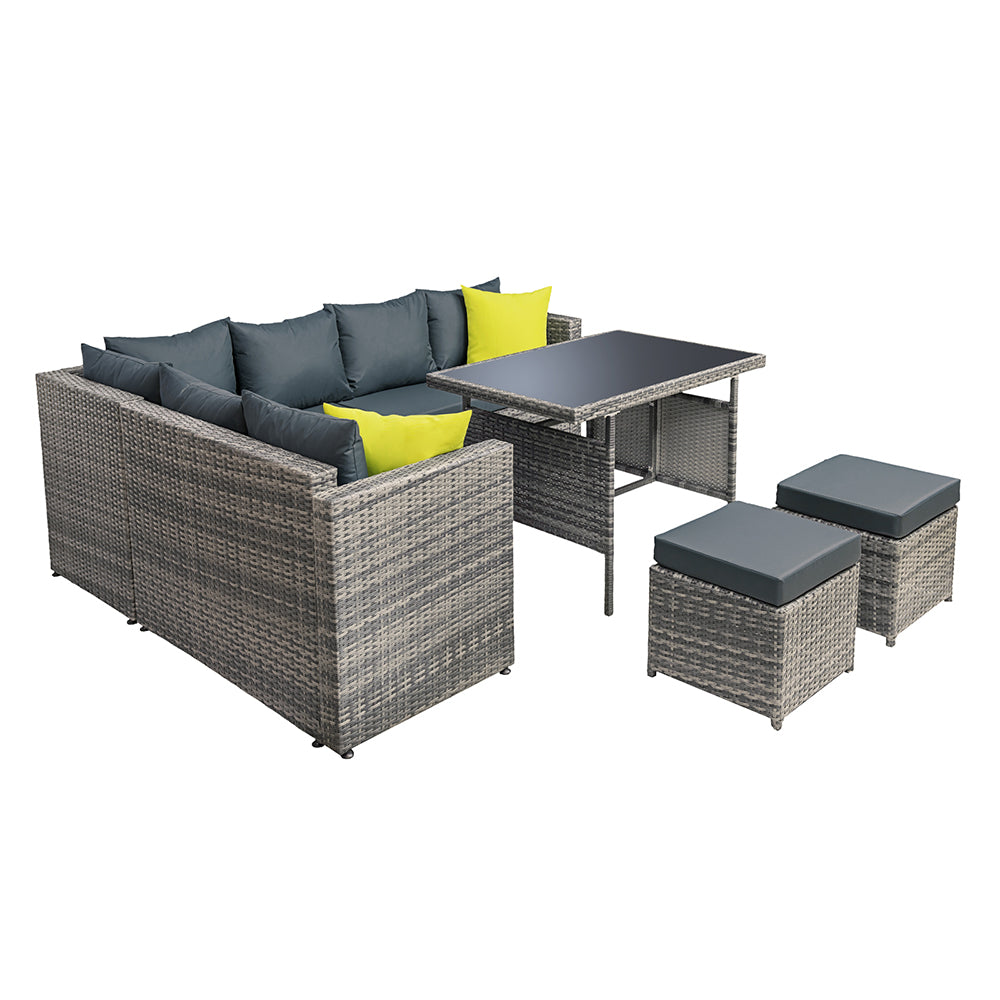 NNEDSZ Outdoor Furniture Patio Set Dining Sofa Table Chair Lounge Garden Wicker Grey