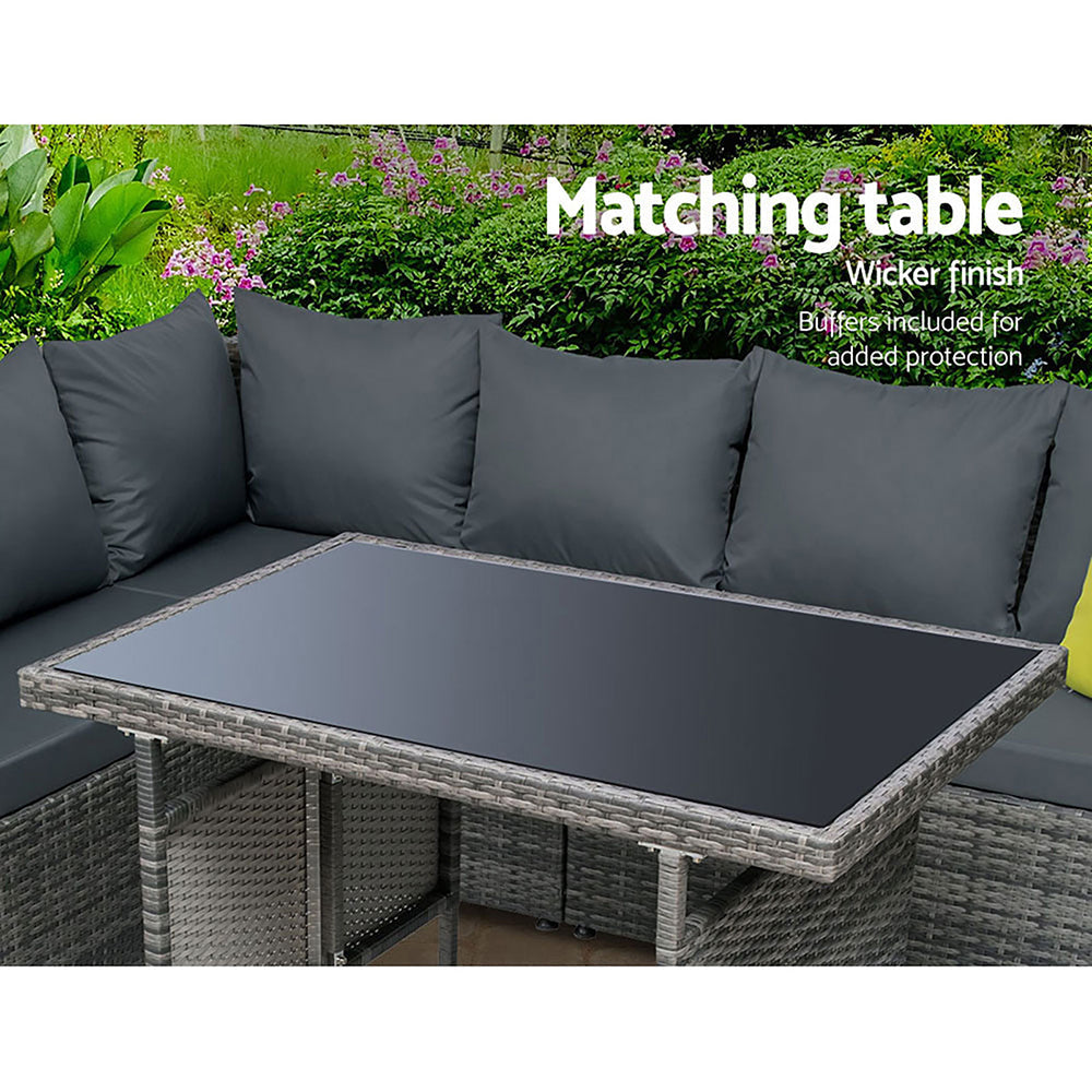 NNEDSZ Outdoor Furniture Patio Set Dining Sofa Table Chair Lounge Garden Wicker Grey