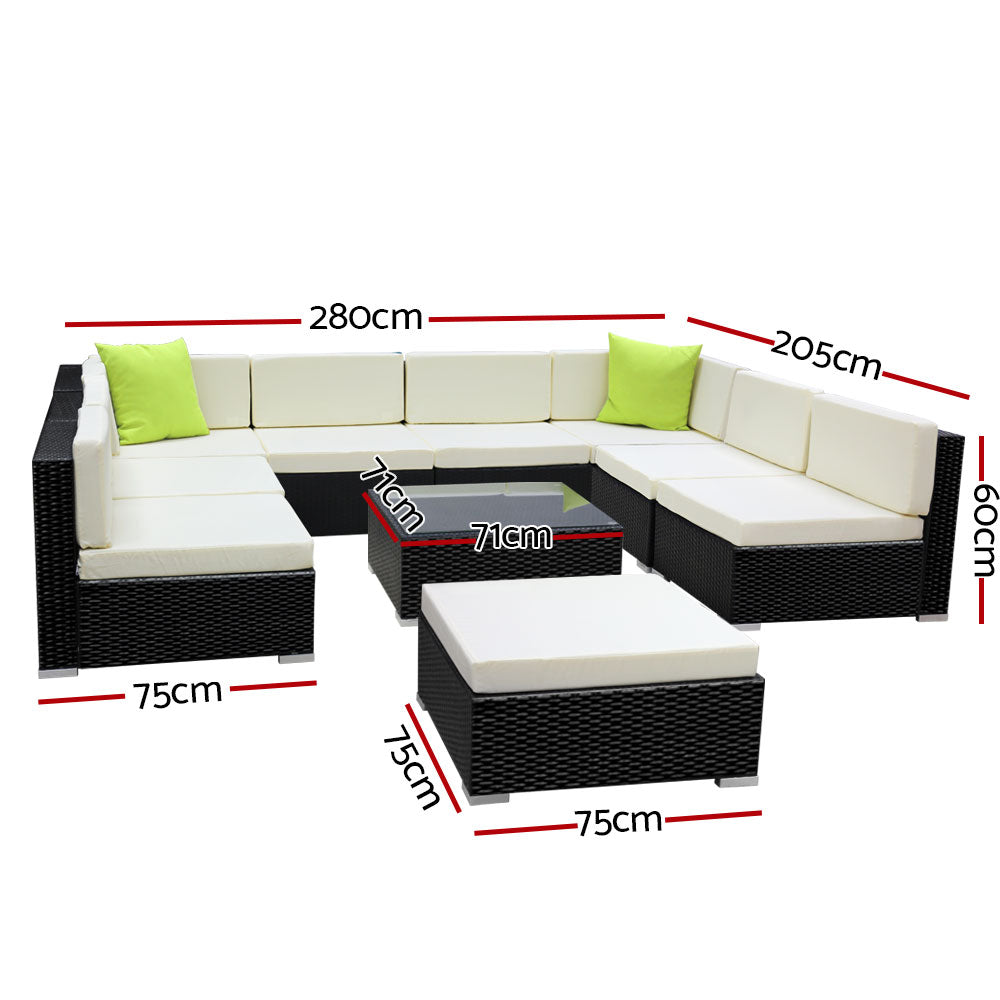 NNEDSZ 10PC Outdoor Furniture Sofa Set Wicker Garden Patio Lounge