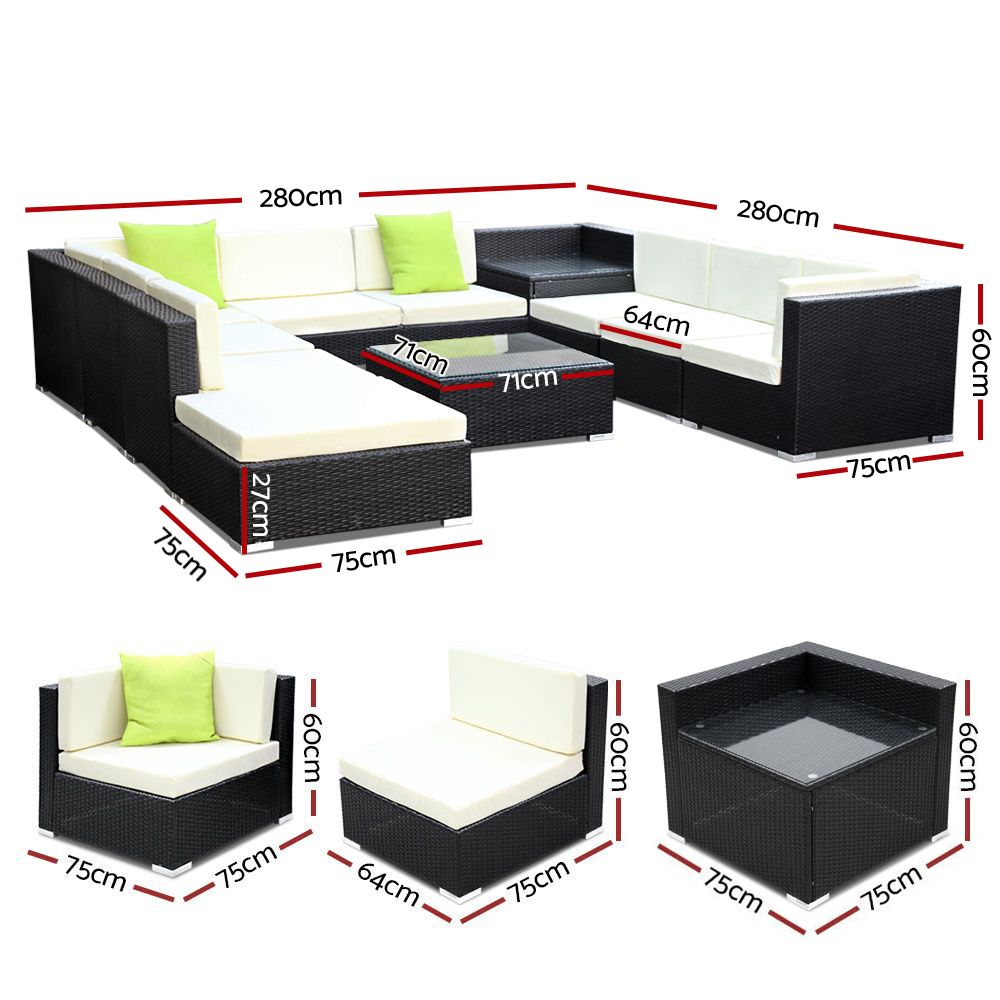 NNEDSZ 11PC Outdoor Furniture Sofa Set Wicker Garden Patio Lounge