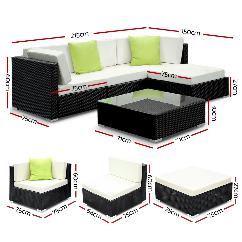 NNEDSZ 5PC Outdoor Furniture Sofa Set Wicker Garden Patio Pool Lounge