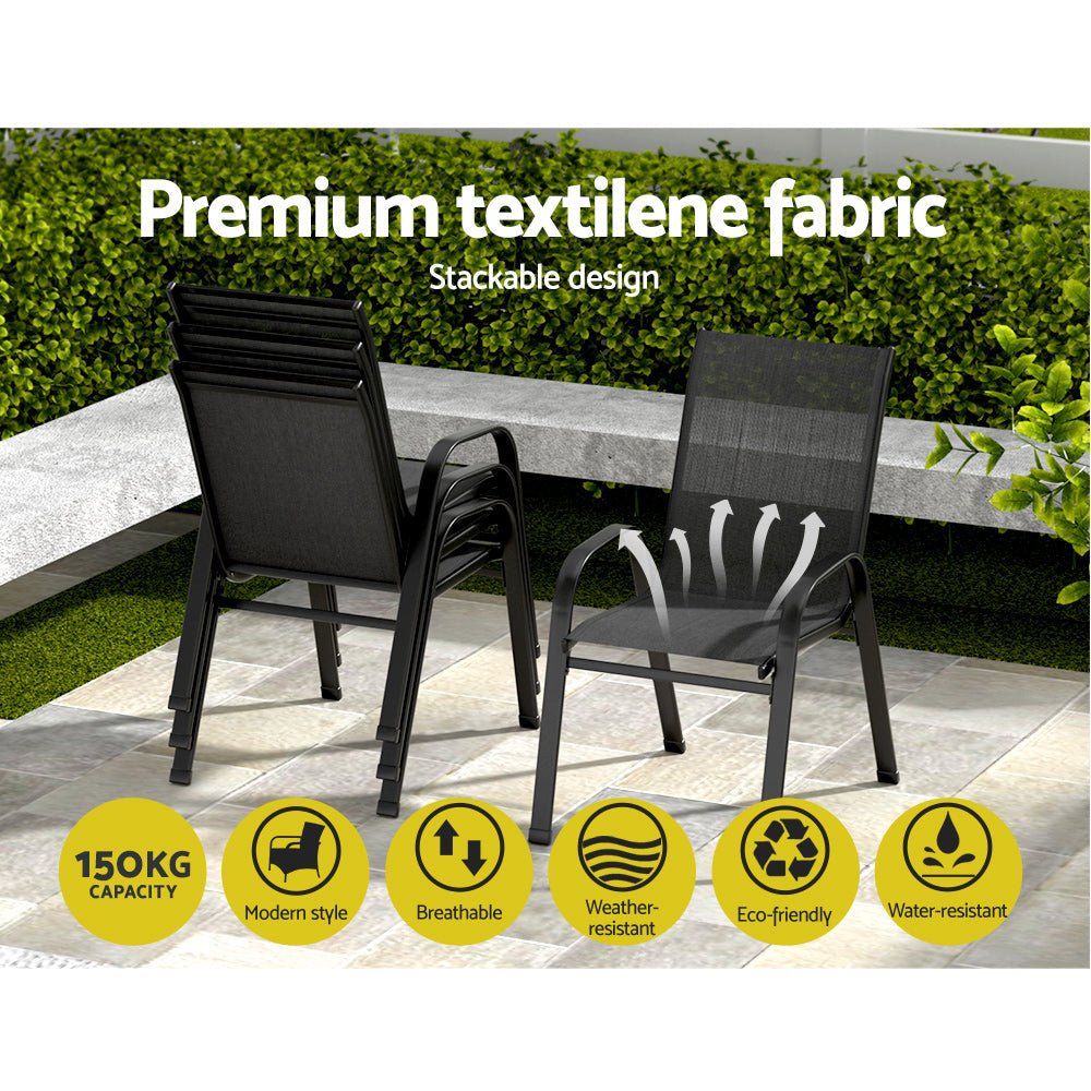 NNEDSZ Gardeon 6PC Outdoor Dining Chairs Stackable Lounge Chair Patio Furniture Black