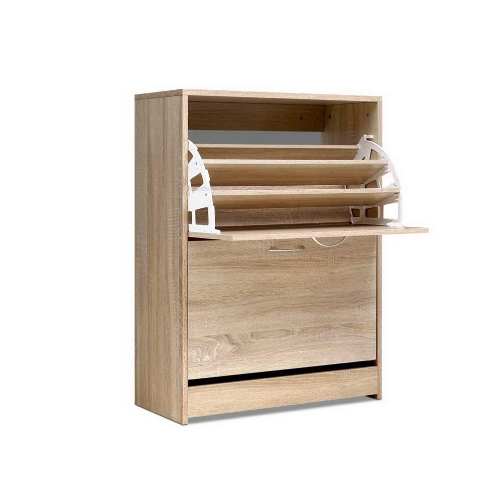 NNEDSZ Shoe Cabinet Shoes Storage Rack 24 Pairs Organiser Shelf Cupboard Oak-0