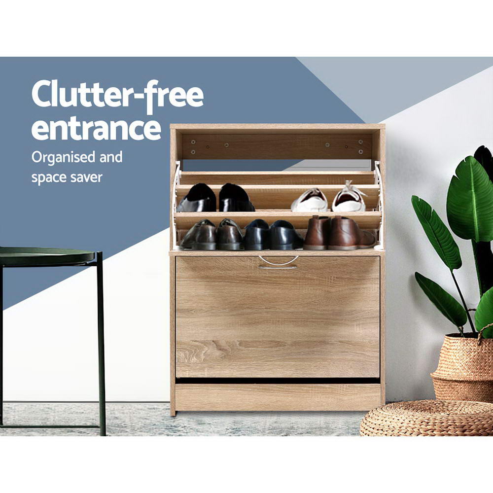 NNEDSZ Shoe Cabinet Shoes Storage Rack 24 Pairs Organiser Shelf Cupboard Oak-2
