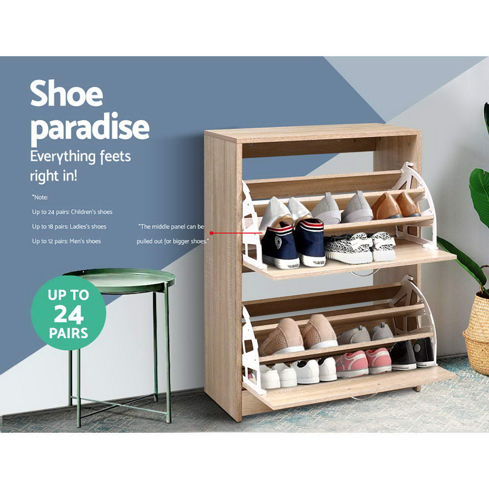NNEDSZ Shoe Cabinet Shoes Storage Rack 24 Pairs Organiser Shelf Cupboard Oak-3