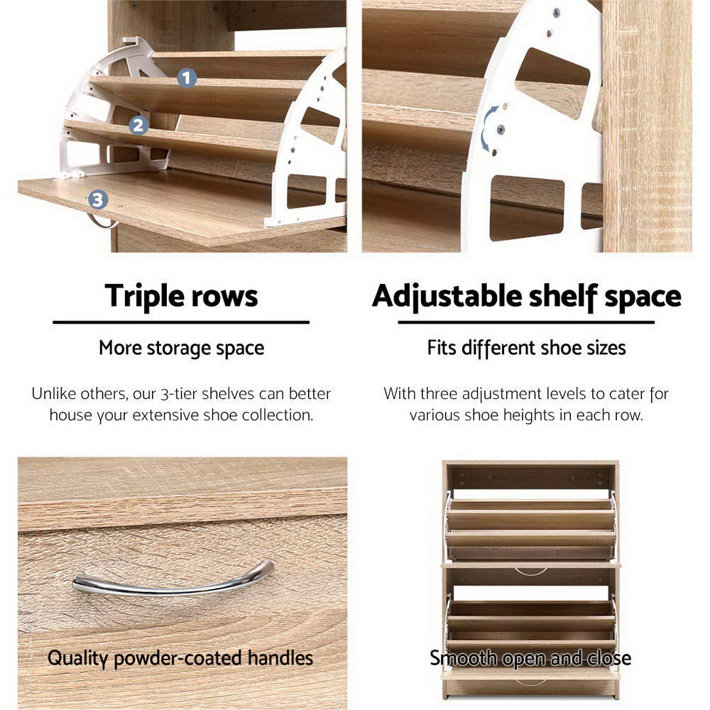 NNEDSZ Shoe Cabinet Shoes Storage Rack 24 Pairs Organiser Shelf Cupboard Oak-4
