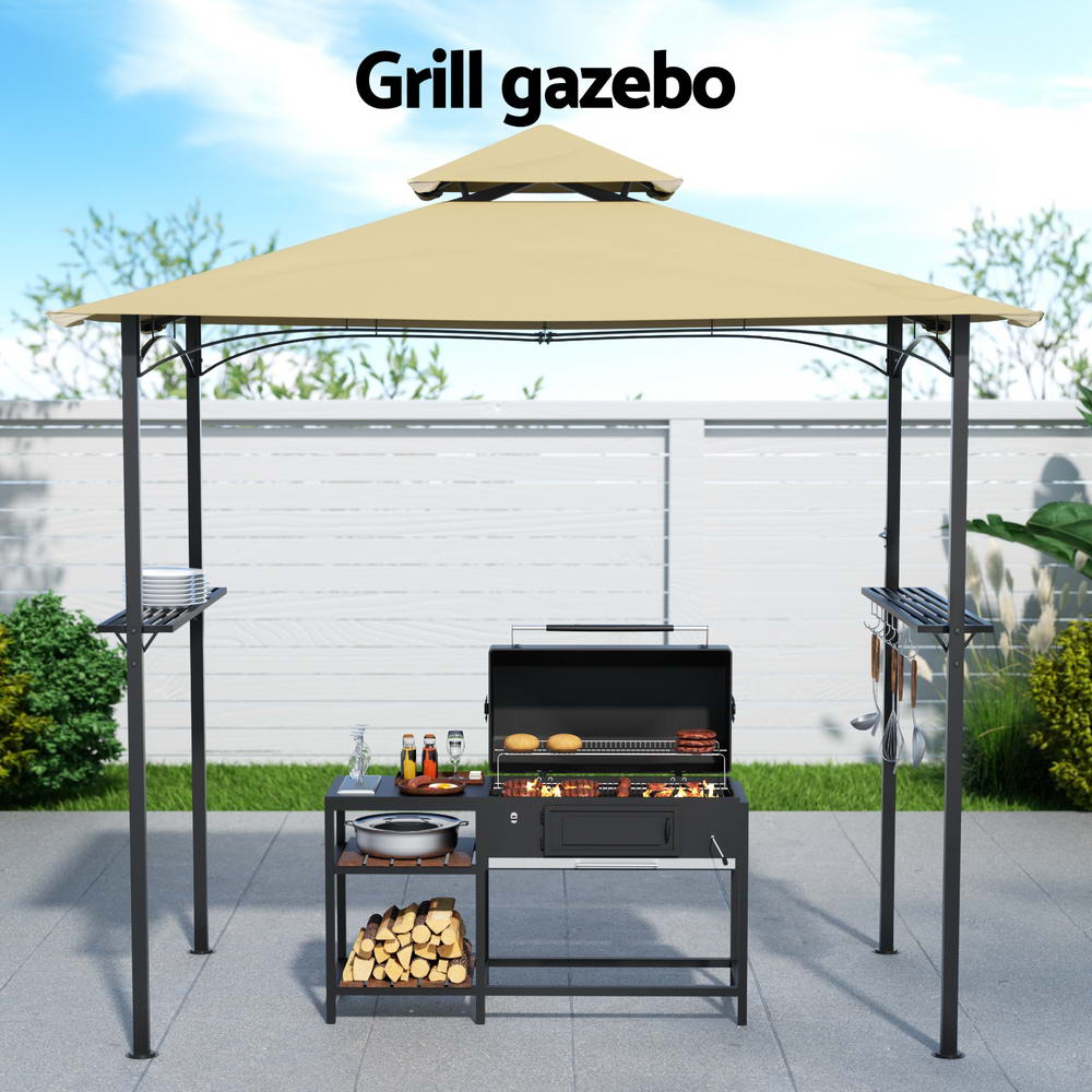 NNEDSZ Gazebo Outdoor Patio Marquee BBQ Grill Shelter Garden Shade Hooks Beige