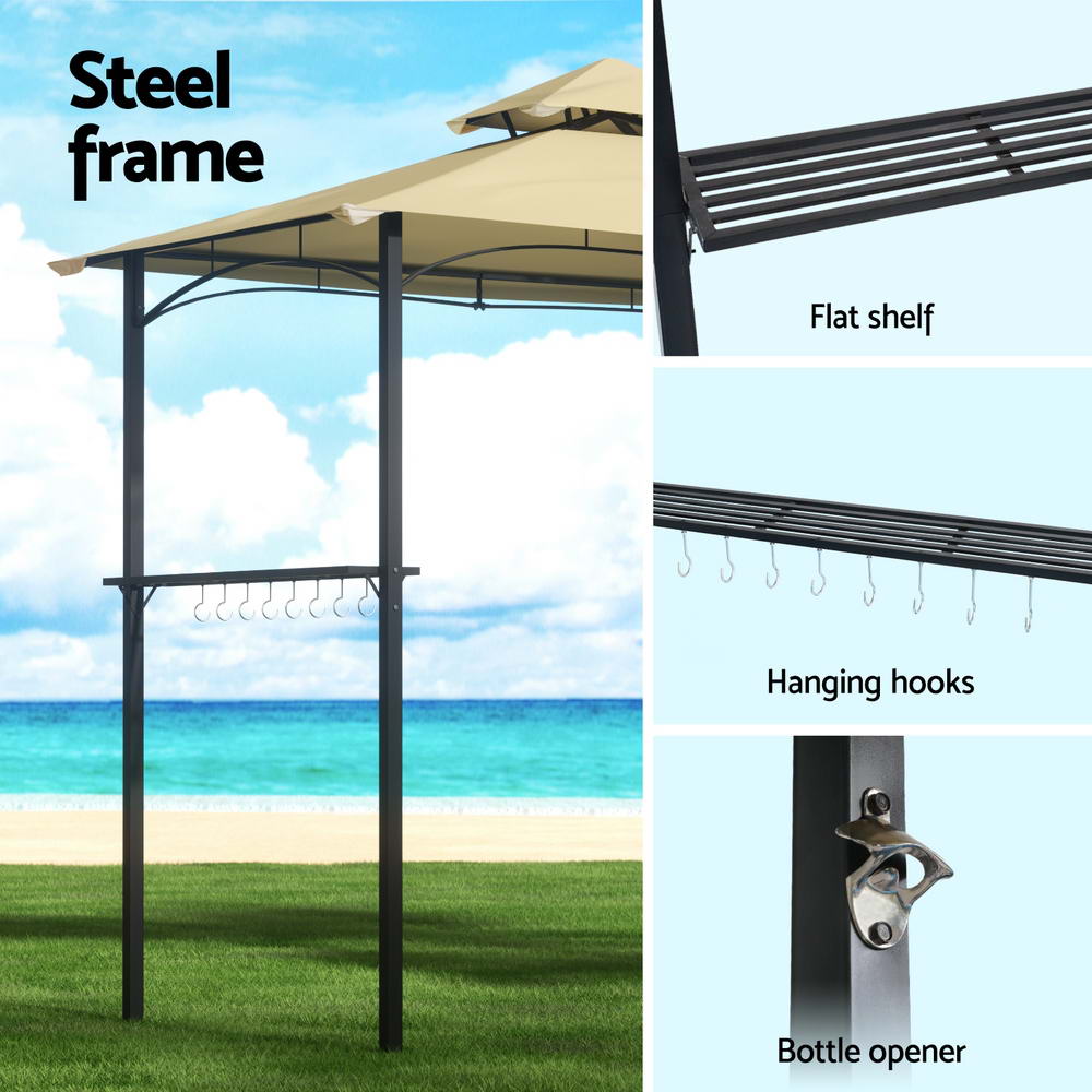 NNEDSZ Gazebo Outdoor Patio Marquee BBQ Grill Shelter Garden Shade Hooks Beige