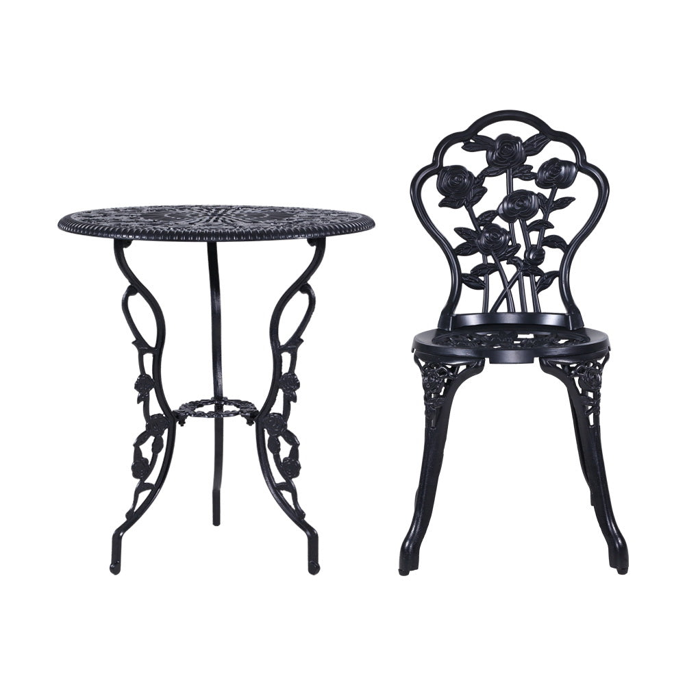 NNEDSZ 3PC Outdoor Setting Cast Aluminium Bistro Table Chair Patio Black