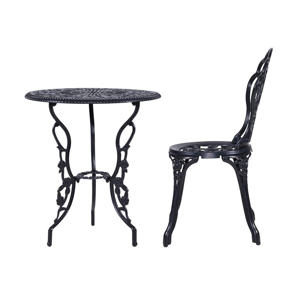 NNEDSZ 3PC Outdoor Setting Cast Aluminium Bistro Table Chair Patio Black