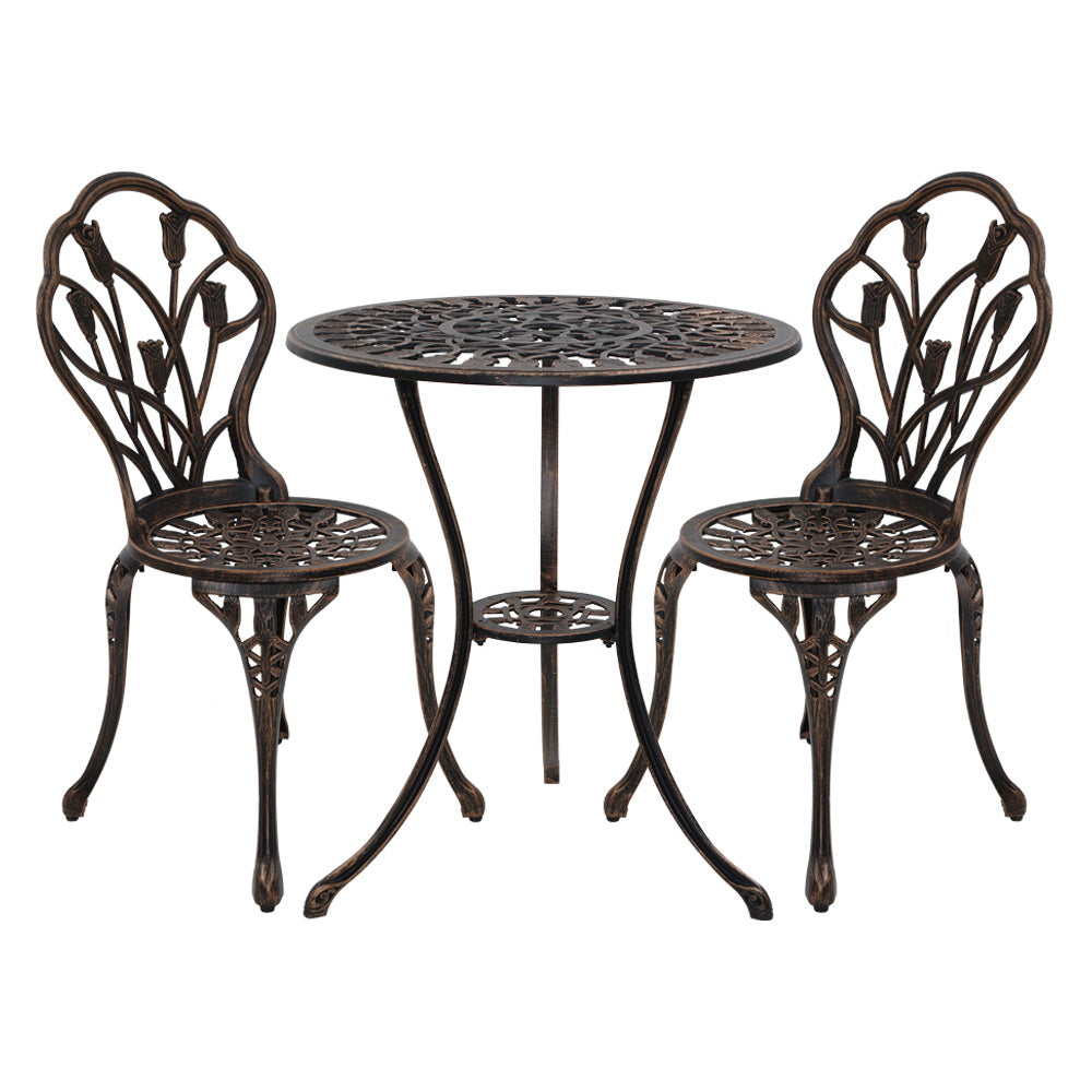 NNEDSZ 3PC Outdoor Setting Cast Aluminium Bistro Table Chair Patio Bronze