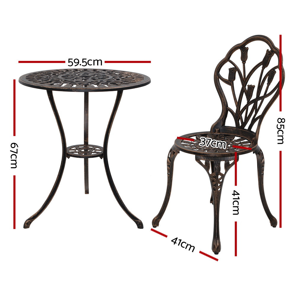 NNEDSZ 3PC Outdoor Setting Cast Aluminium Bistro Table Chair Patio Bronze