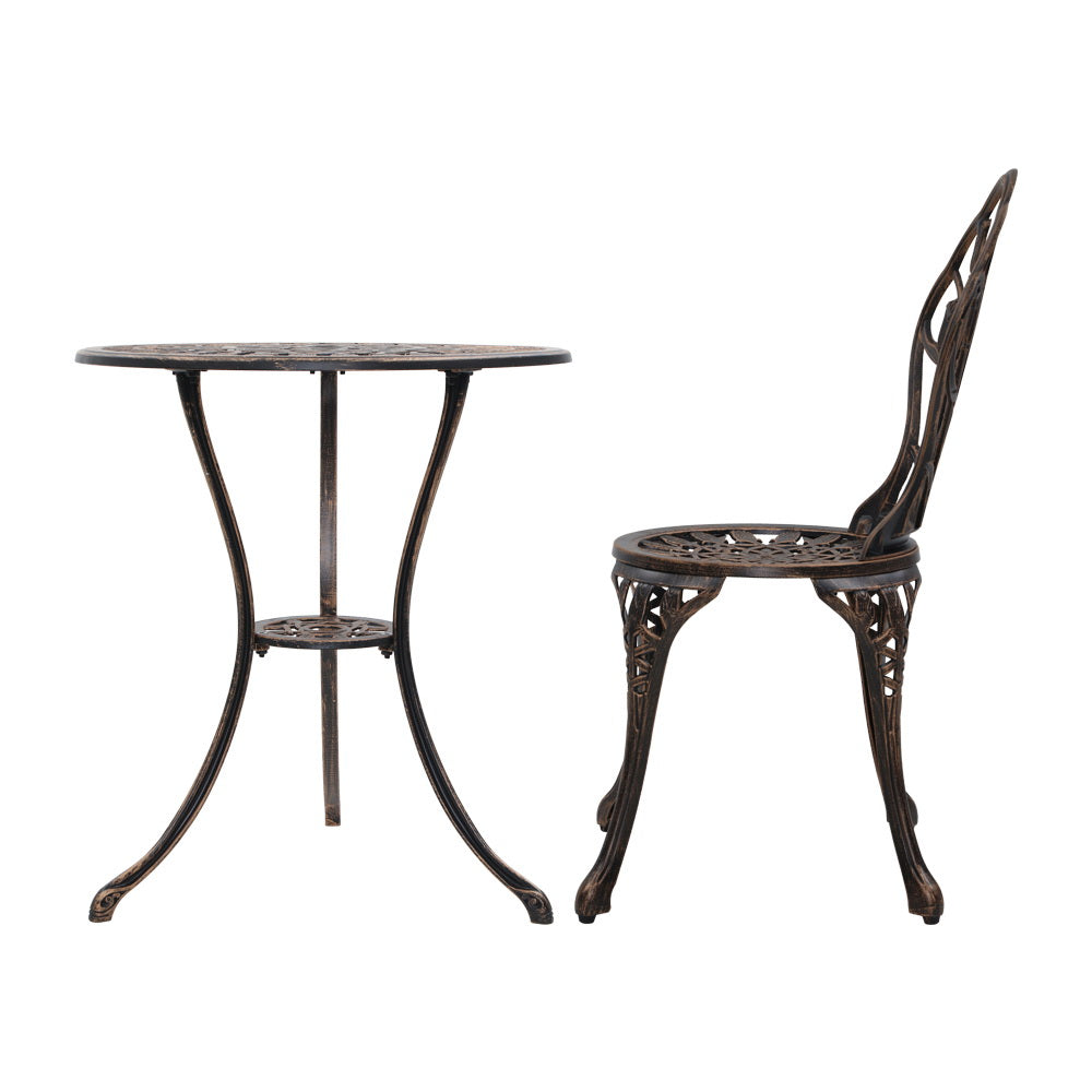 NNEDSZ 3PC Outdoor Setting Cast Aluminium Bistro Table Chair Patio Bronze