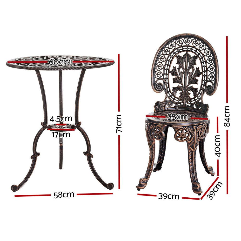 NNEDSZ Gardeon 3PC Patio Furniture Outdoor Bistro Set Dining Chairs Aluminium Bronze