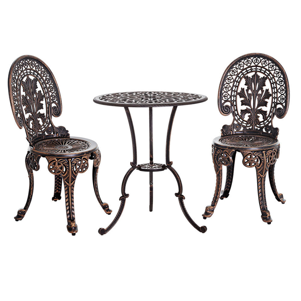 NNEDSZ Gardeon 3PC Patio Furniture Outdoor Bistro Set Dining Chairs Aluminium Bronze
