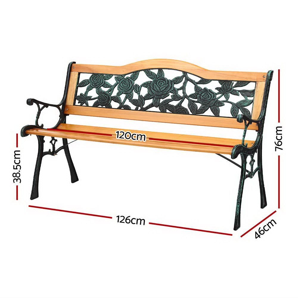 NNEDSZ Gardeon Outdoor Garden Bench Seat 126cm Wooden Cast Iron 3 Seater Patio Furniture