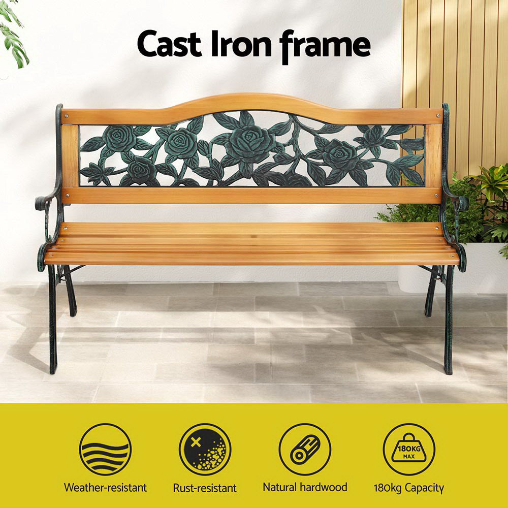 NNEDSZ Gardeon Outdoor Garden Bench Seat 126cm Wooden Cast Iron 3 Seater Patio Furniture